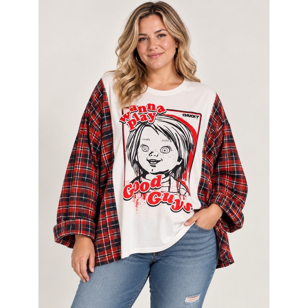 Chucky Childs Play Upcycled Reworked Graphic Tee Plaid Flannel OOAK One size